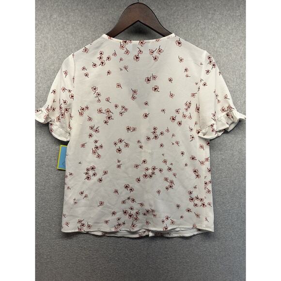 CeCe Womens Blouse Size XS White With Pink Flowers Button-Up NWT - Picture 2 of 10